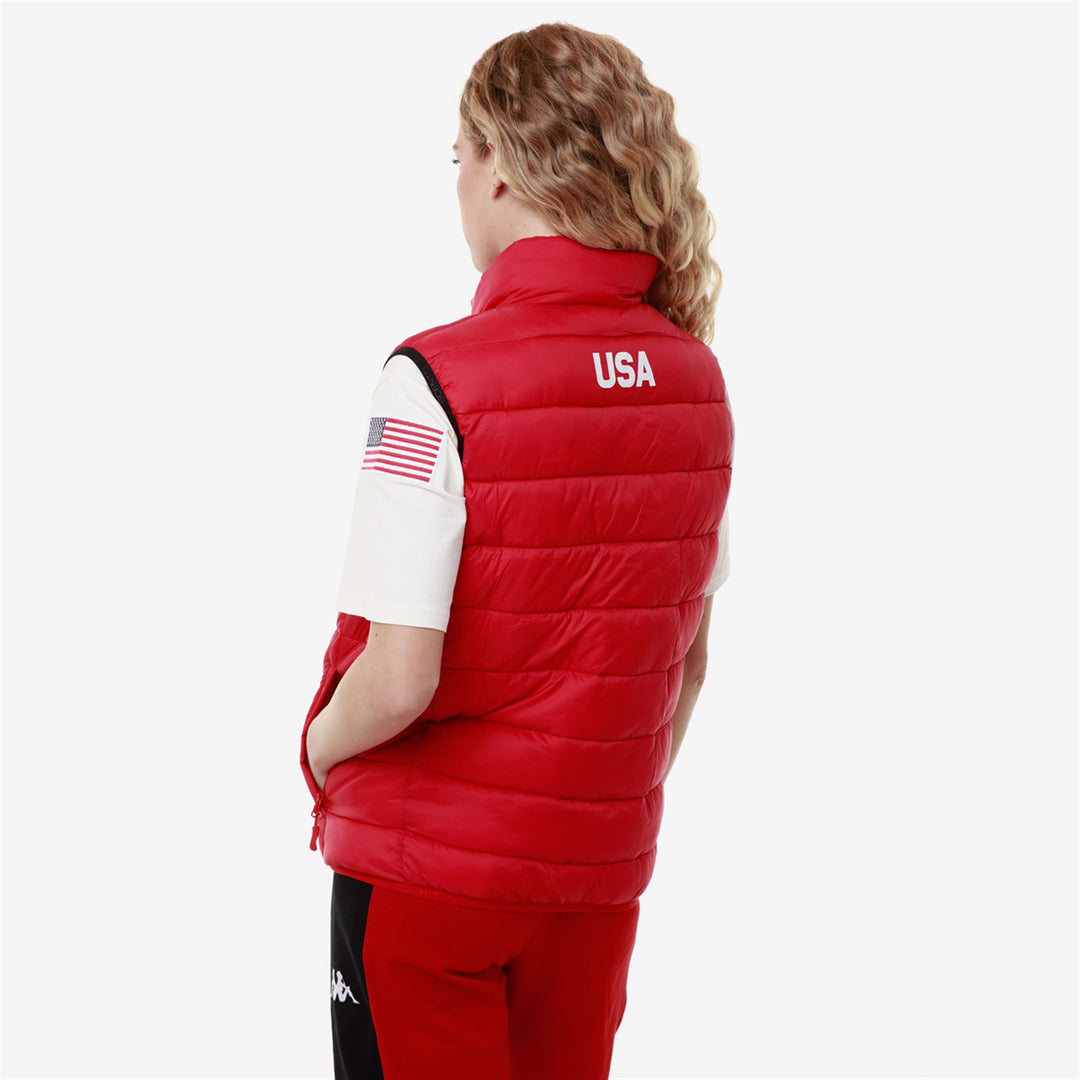 Gilet de ski rouge unisexe coupe ajustée avec poches latérales zippées main