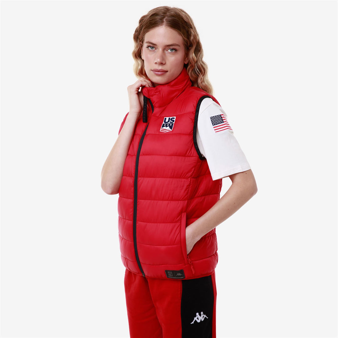 Gilet de ski rouge unisexe coupe ajustée avec poches latérales zippées main