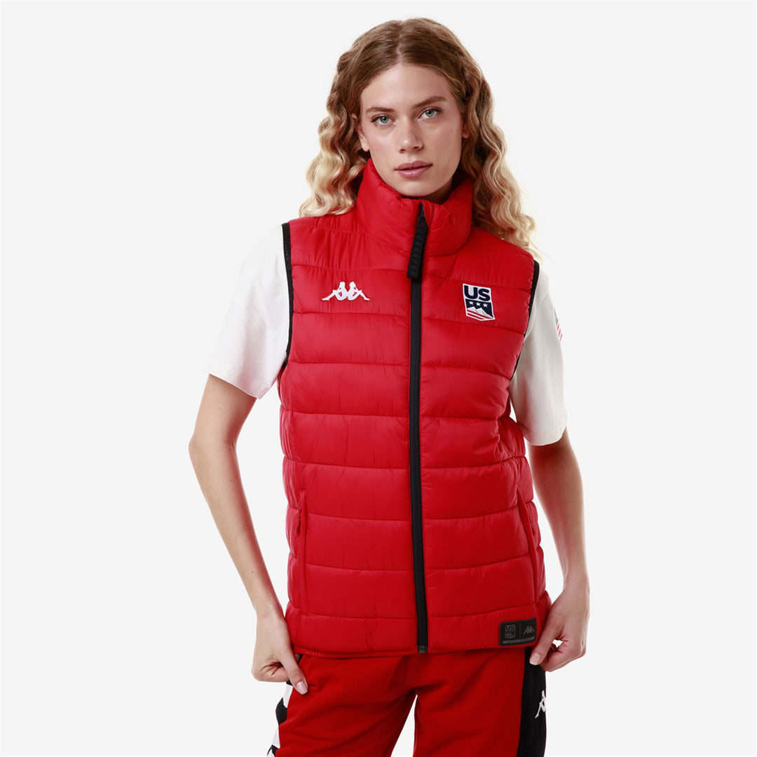 Gilet de ski rouge unisexe coupe ajustée avec poches latérales zippées main