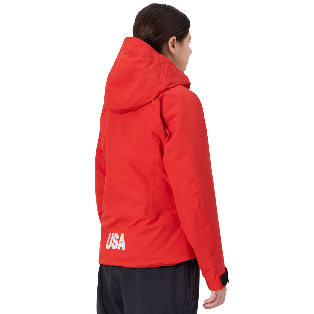 Veste de ski imperméable rouge pour femme, coupe ajustée main