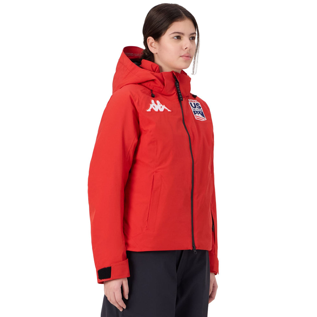 Veste de ski imperméable rouge pour femme, coupe ajustée main