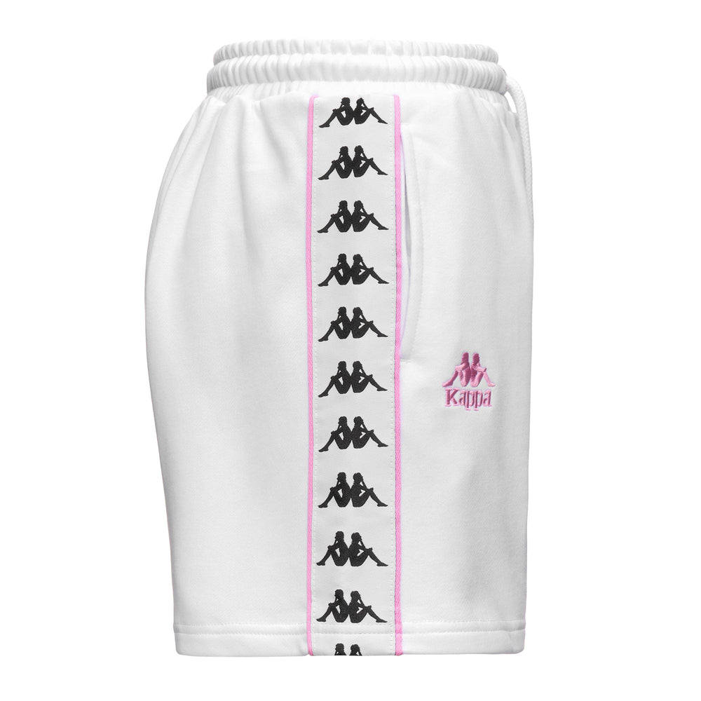 Short de sport femme blanc et rose, coupe classique, en molleton français 02