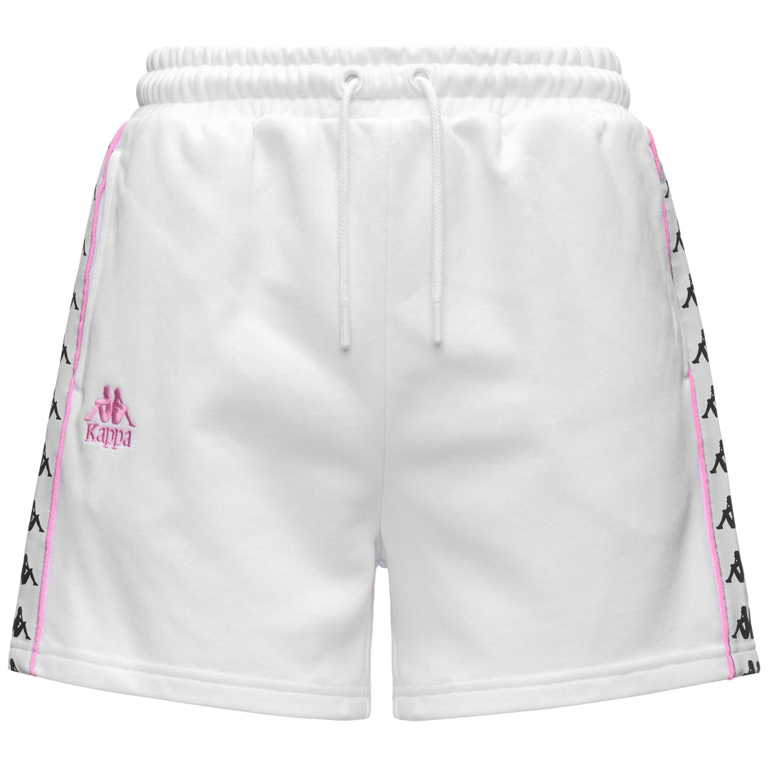Short de sport femme blanc et rose, coupe classique, en molleton français 01