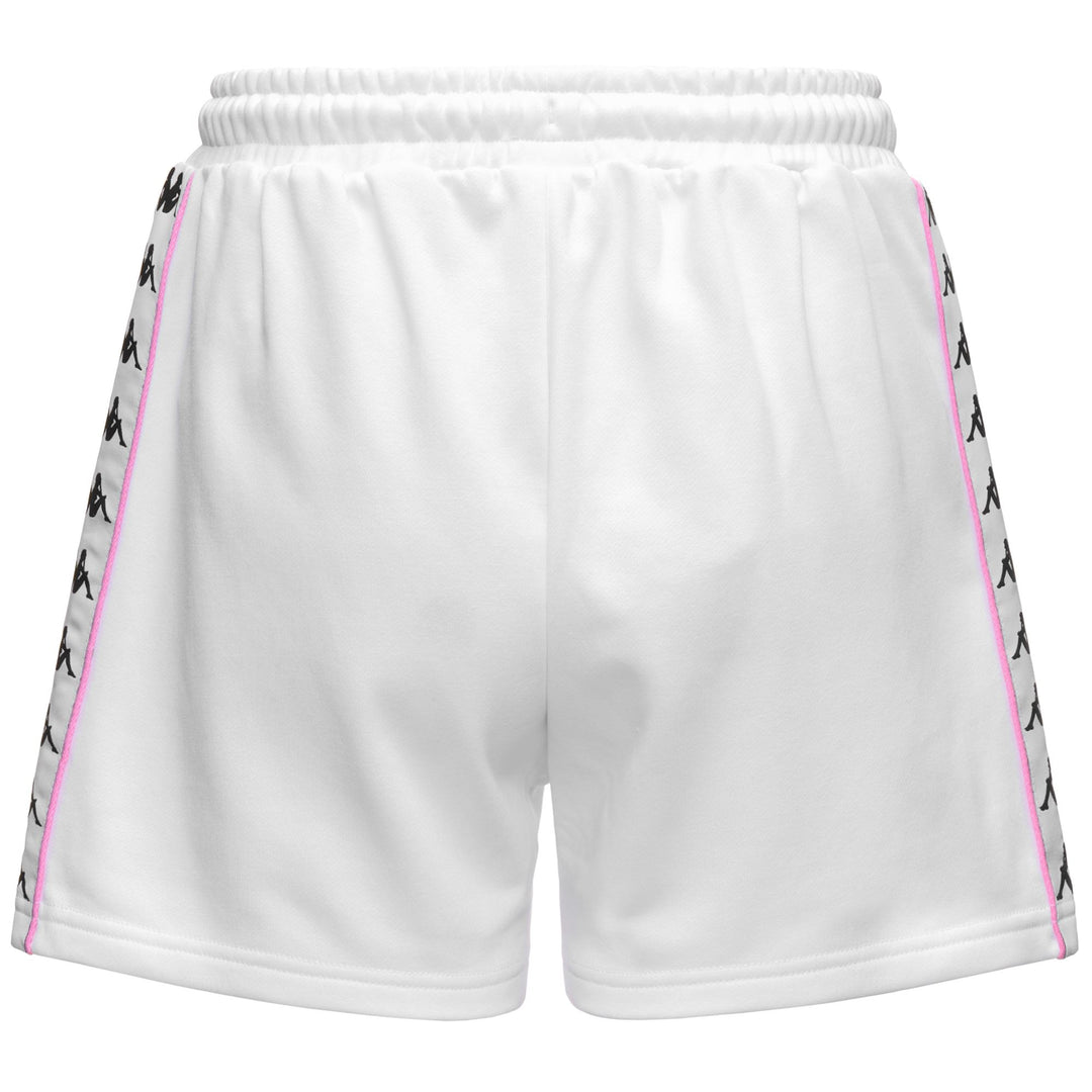 Short de sport femme blanc et rose, coupe classique, en molleton français main