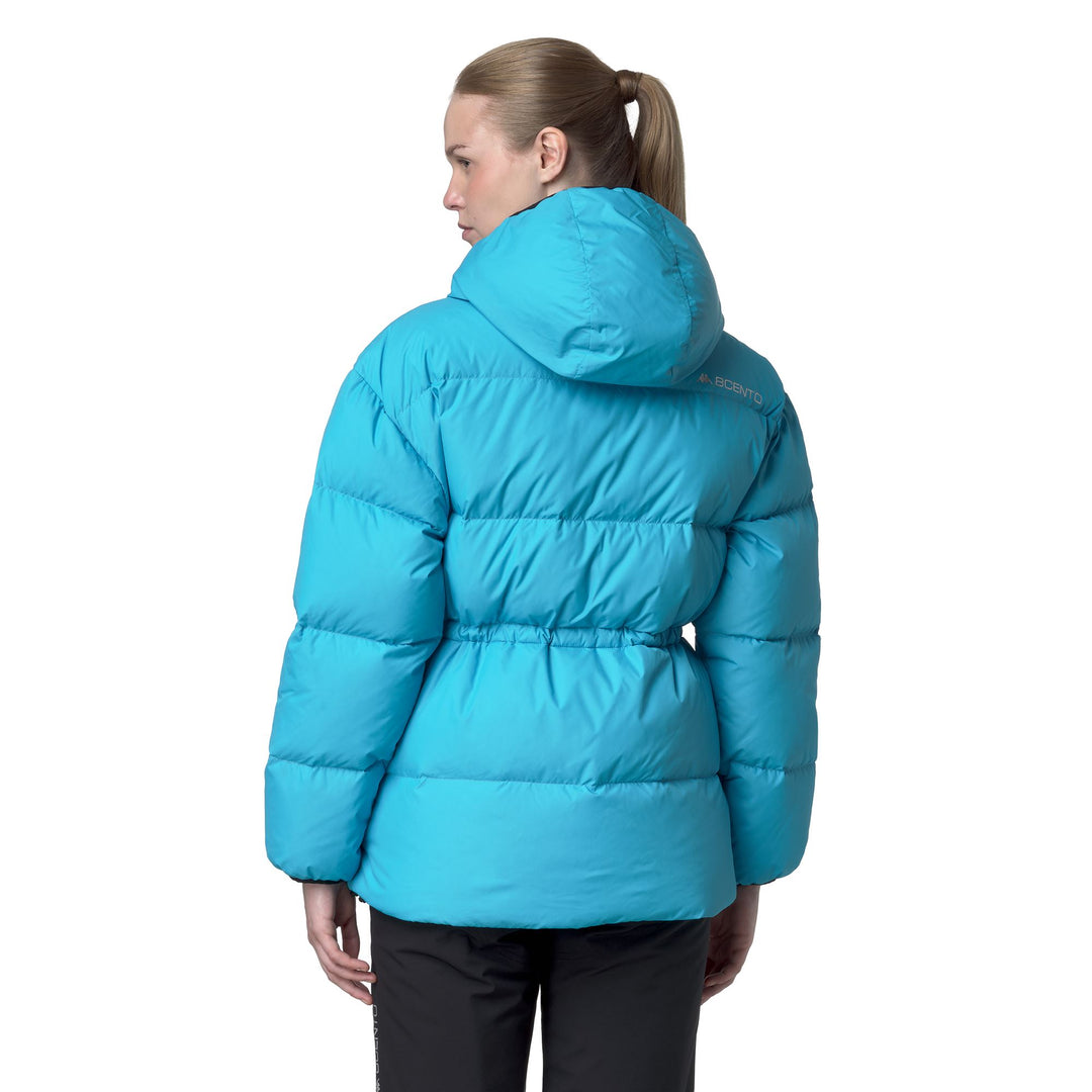 Veste de ski matelassée bleue pour femme, coupe classique, avec isolation en duvet main