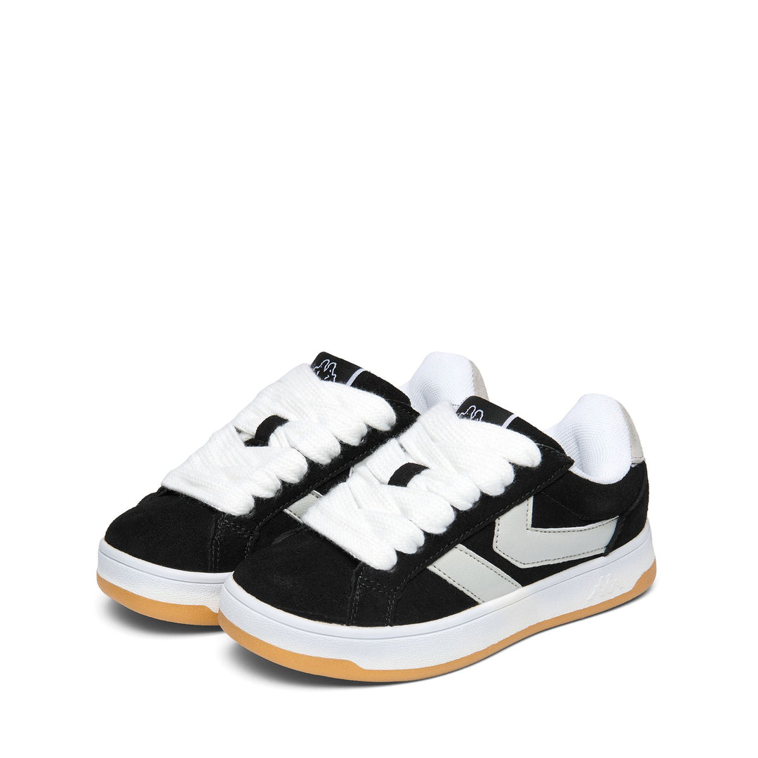 Sneakers basse bianche e nere per bambini con tomaia sintetica 01