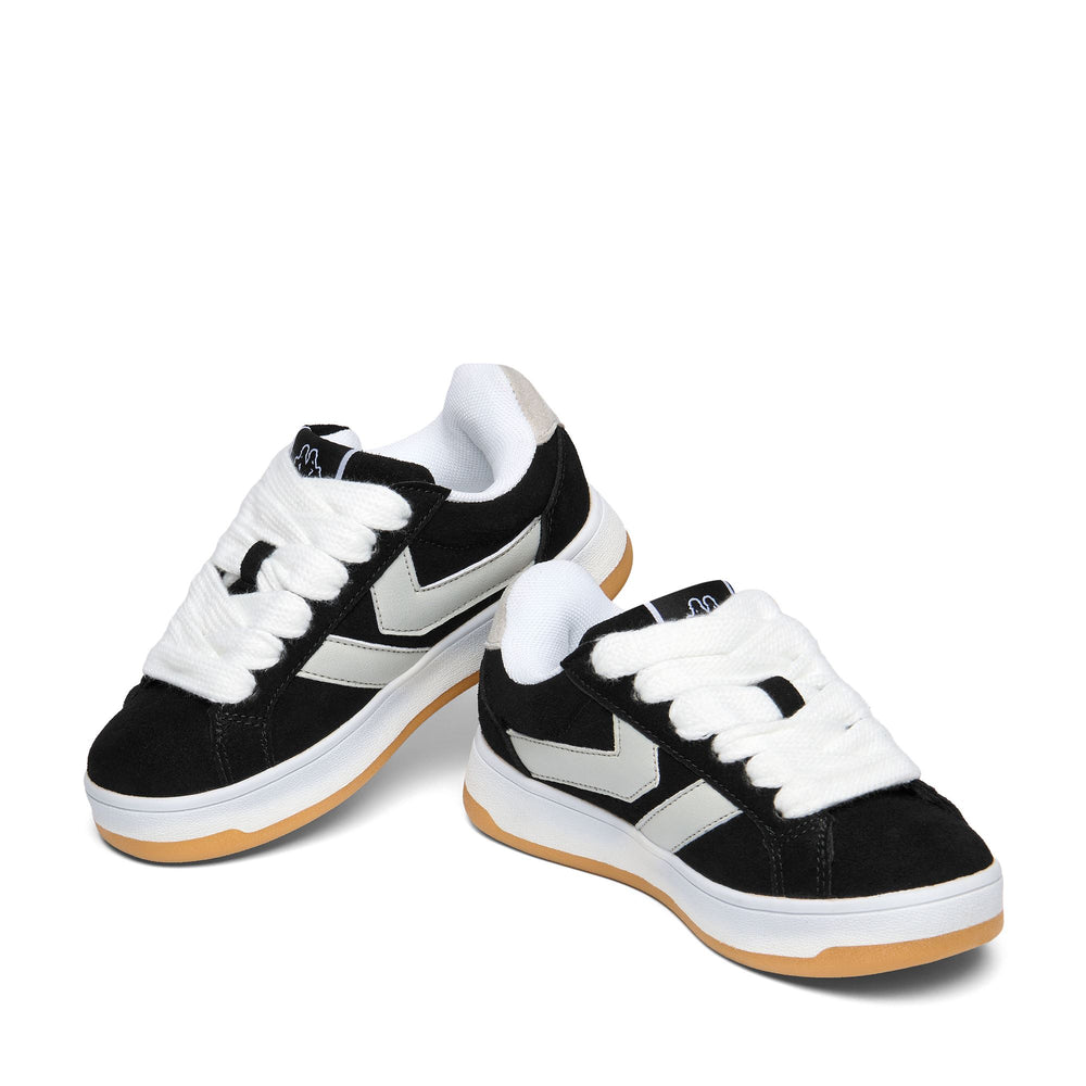Sneakers basse bianche e nere per bambini con tomaia sintetica 02