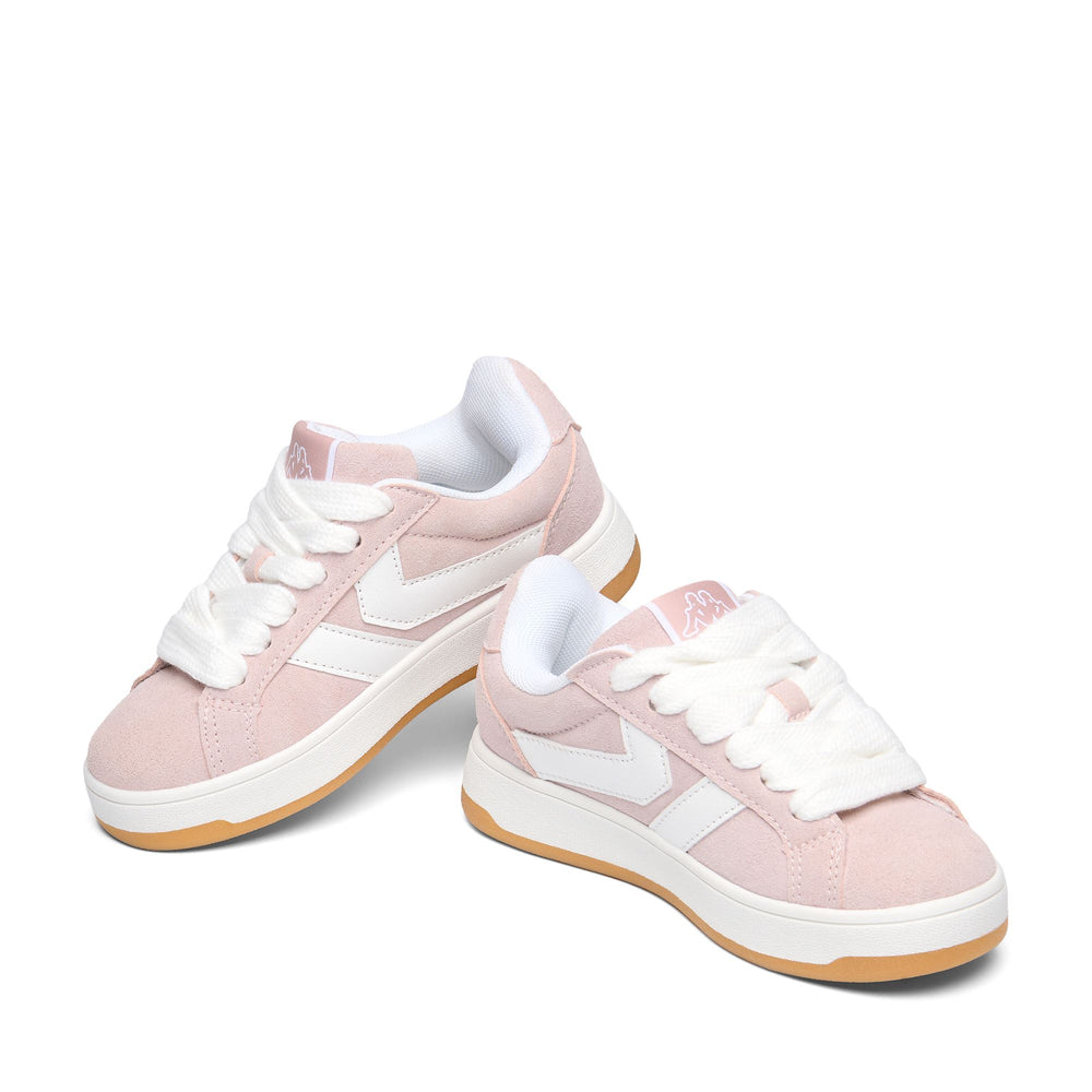 Sneakers basse unisex per bambini, rosa pastello, con dettagli iridescenti 02