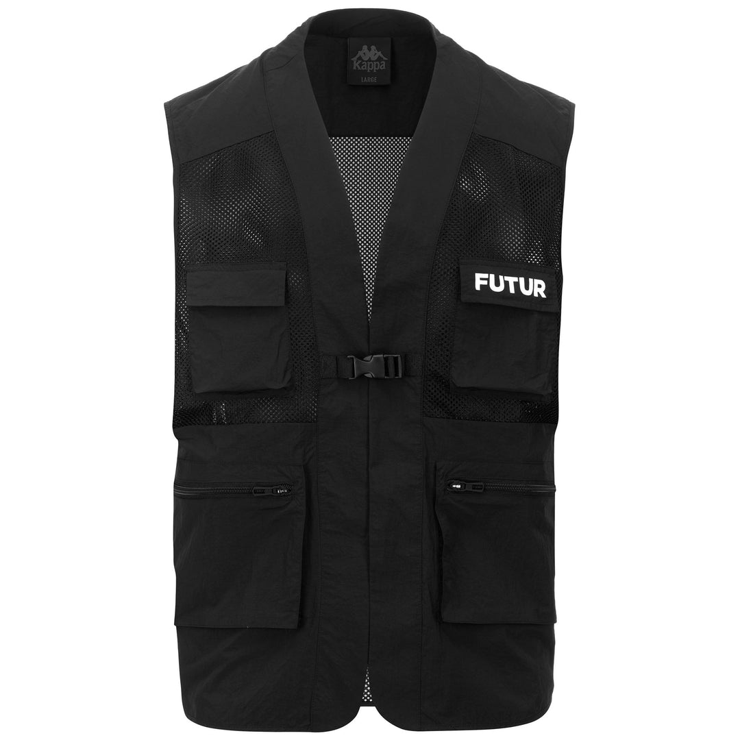 Chaleco de malla unisex negro con bolsillos cargo 01