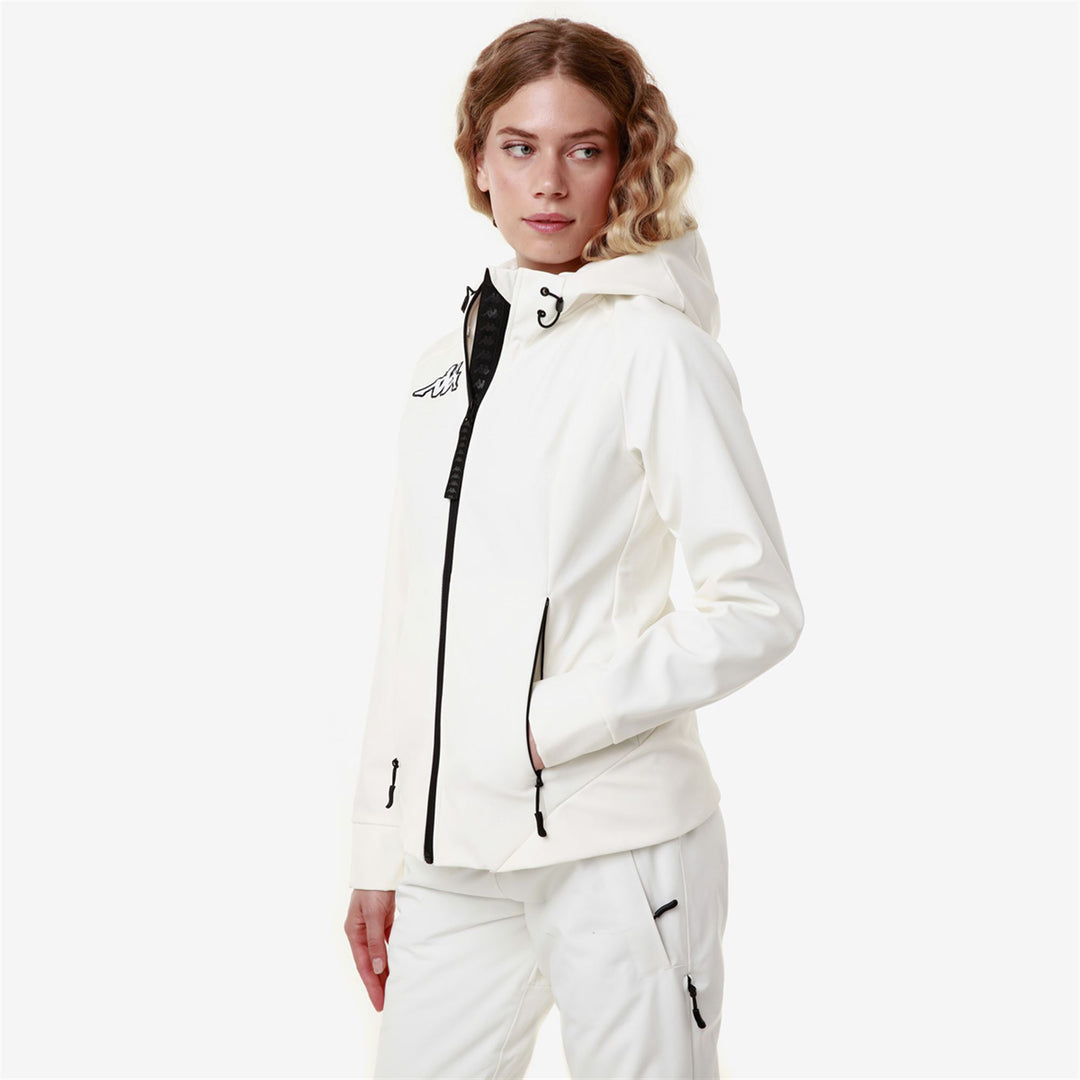 Fleece Woman 6CENTO  688J Jacket WHITE MILK-BLACK Dressed Front Double		