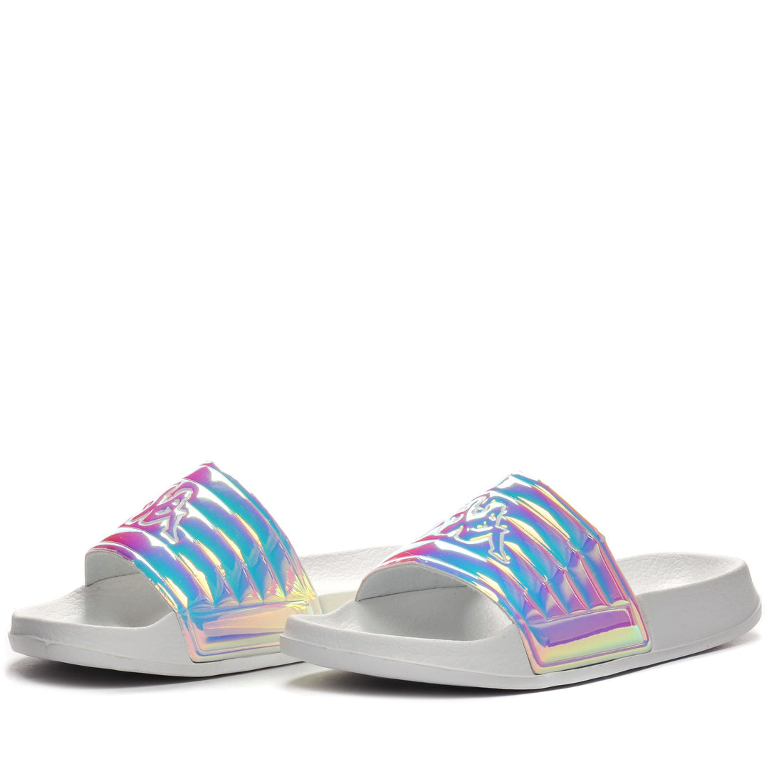 Infradito da bambina a righe bianche iridescenti con logo Kappa 01