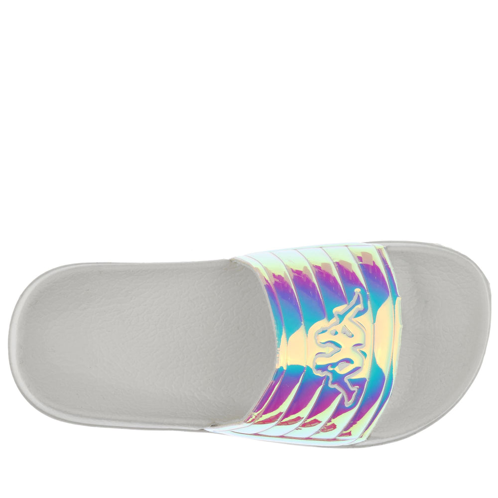 Infradito da bambina a righe bianche iridescenti con logo Kappa 02