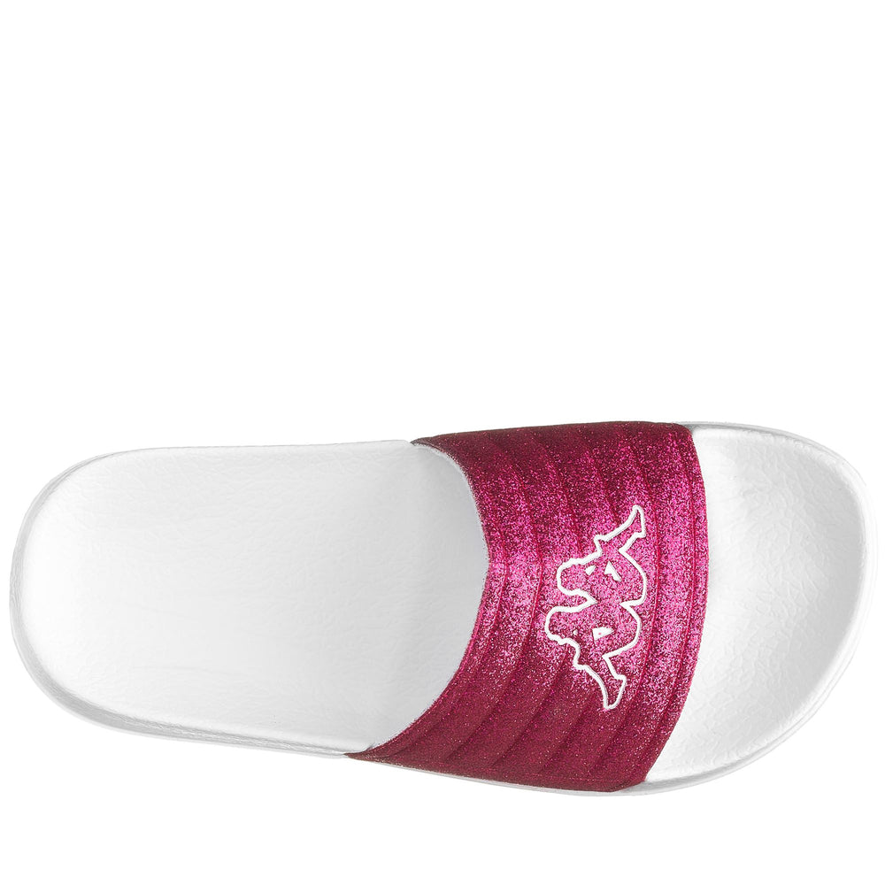 Infradito a righe per bambina con glitter bianco fucsia 02