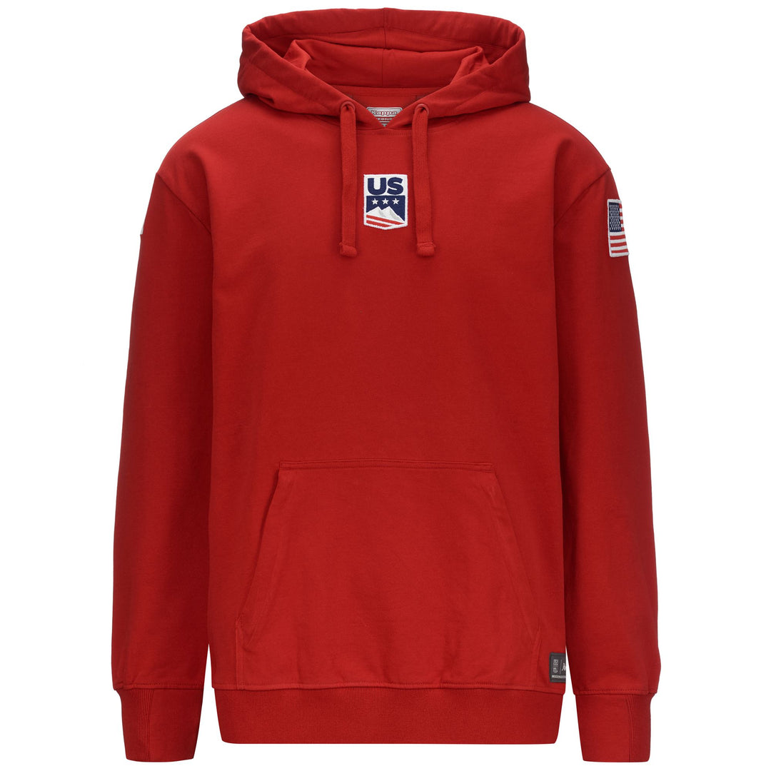 Sweat à capuche unisexe rouge en polaire de ski avec poche kangourou main