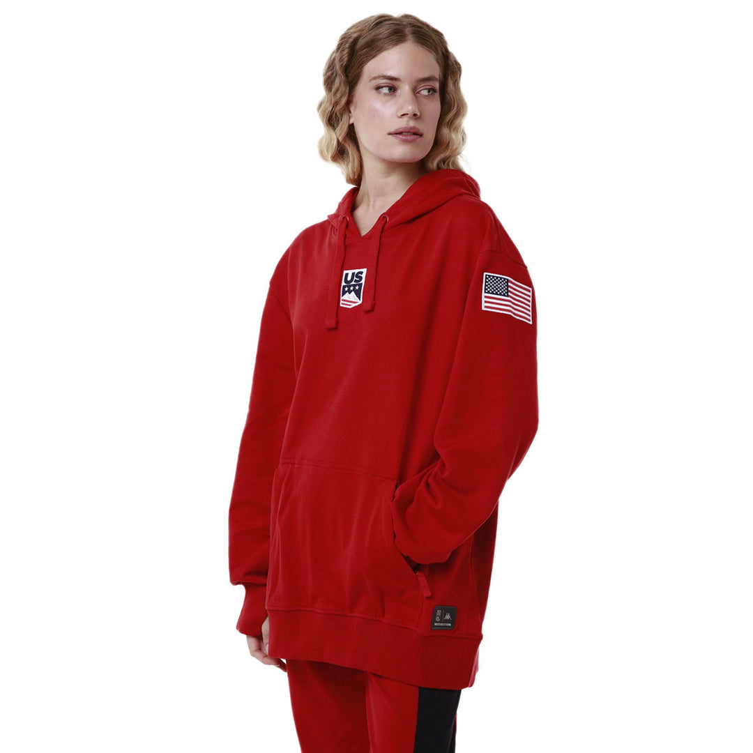 Sweat à capuche unisexe rouge en polaire de ski avec poche kangourou main