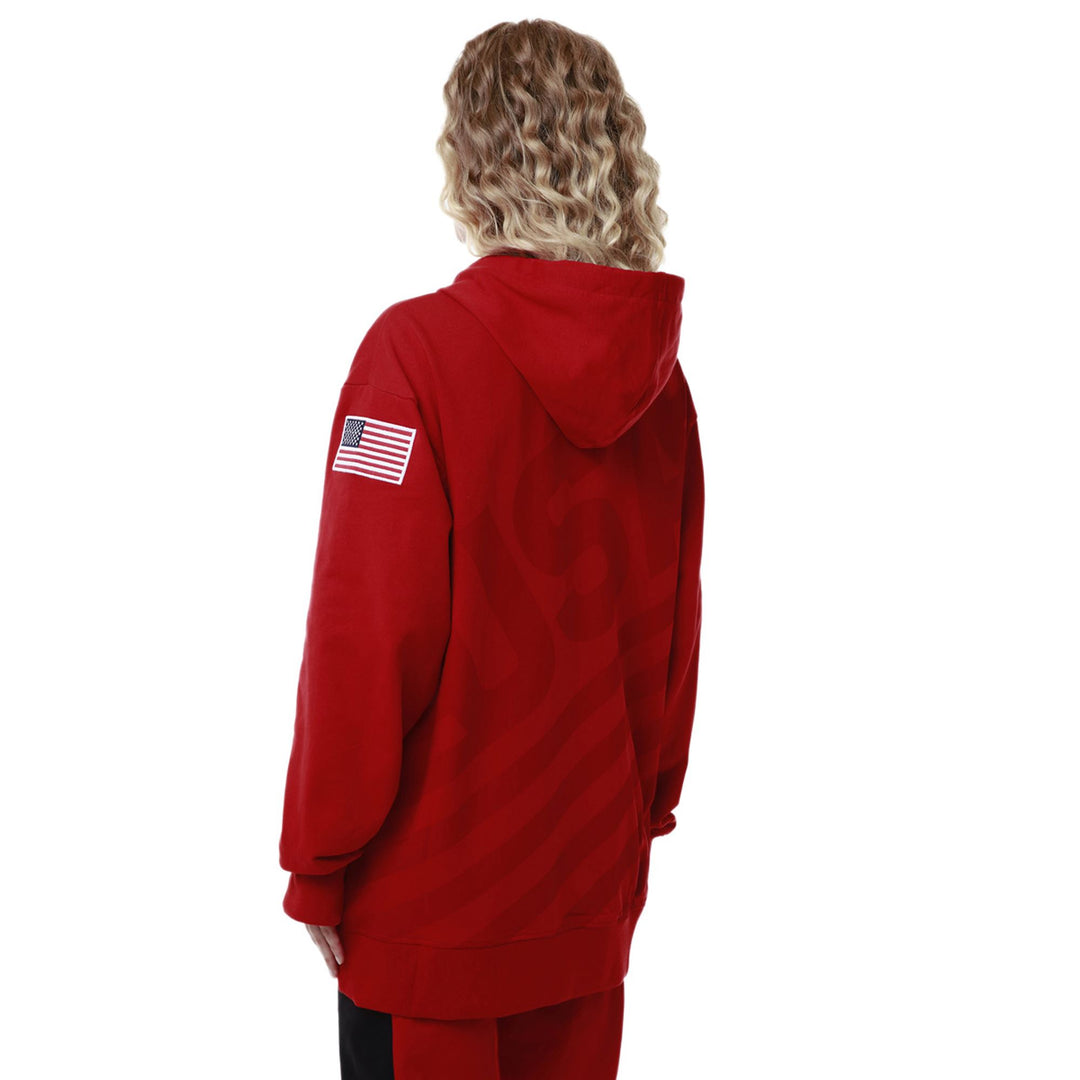 Sweat à capuche unisexe rouge en polaire de ski avec poche kangourou main