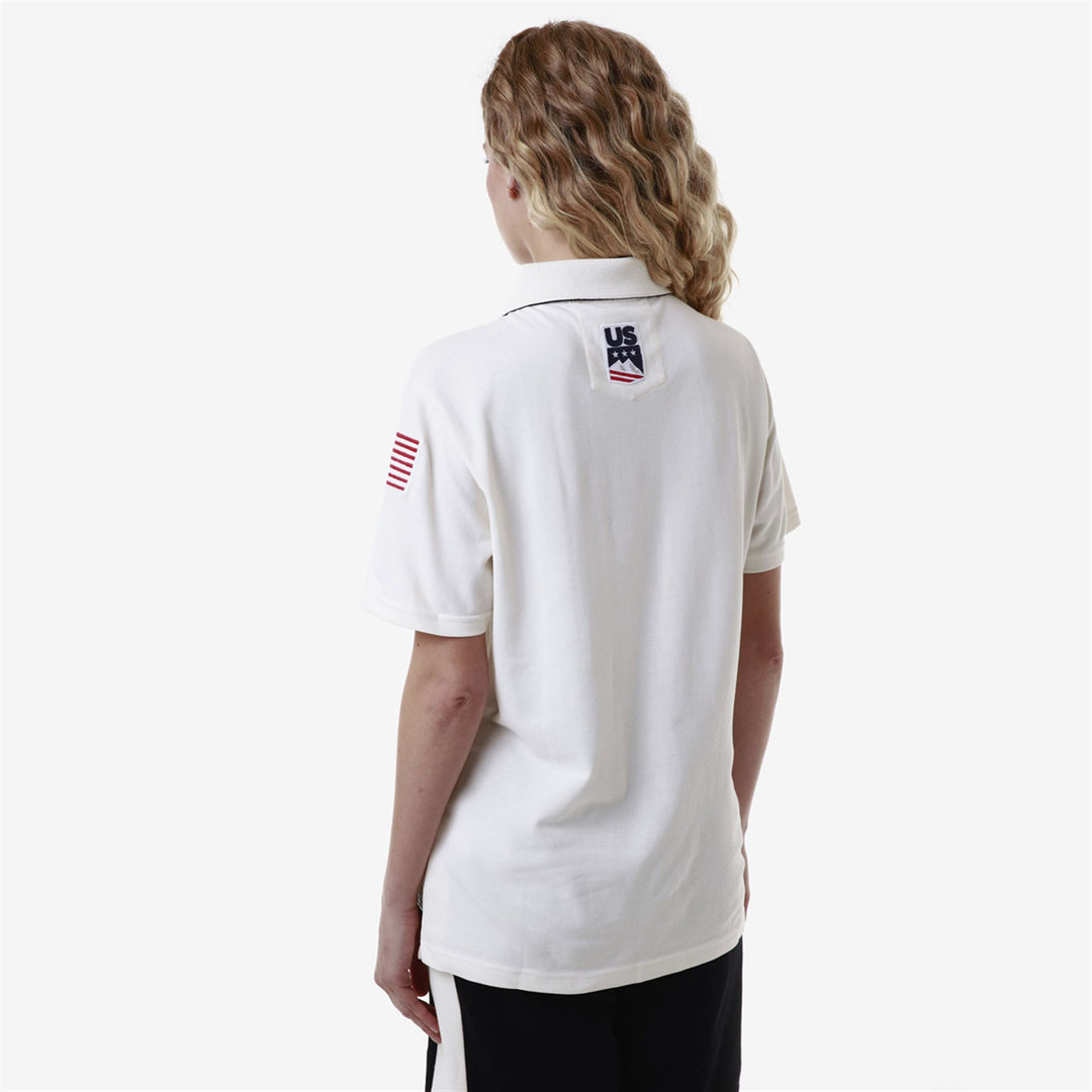 Polo de ski unisexe blanc et bleu foncé coupe ajustée main
