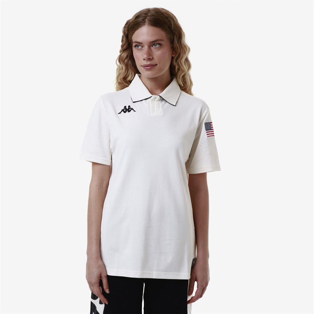 Polo de ski unisexe blanc et bleu foncé coupe ajustée main