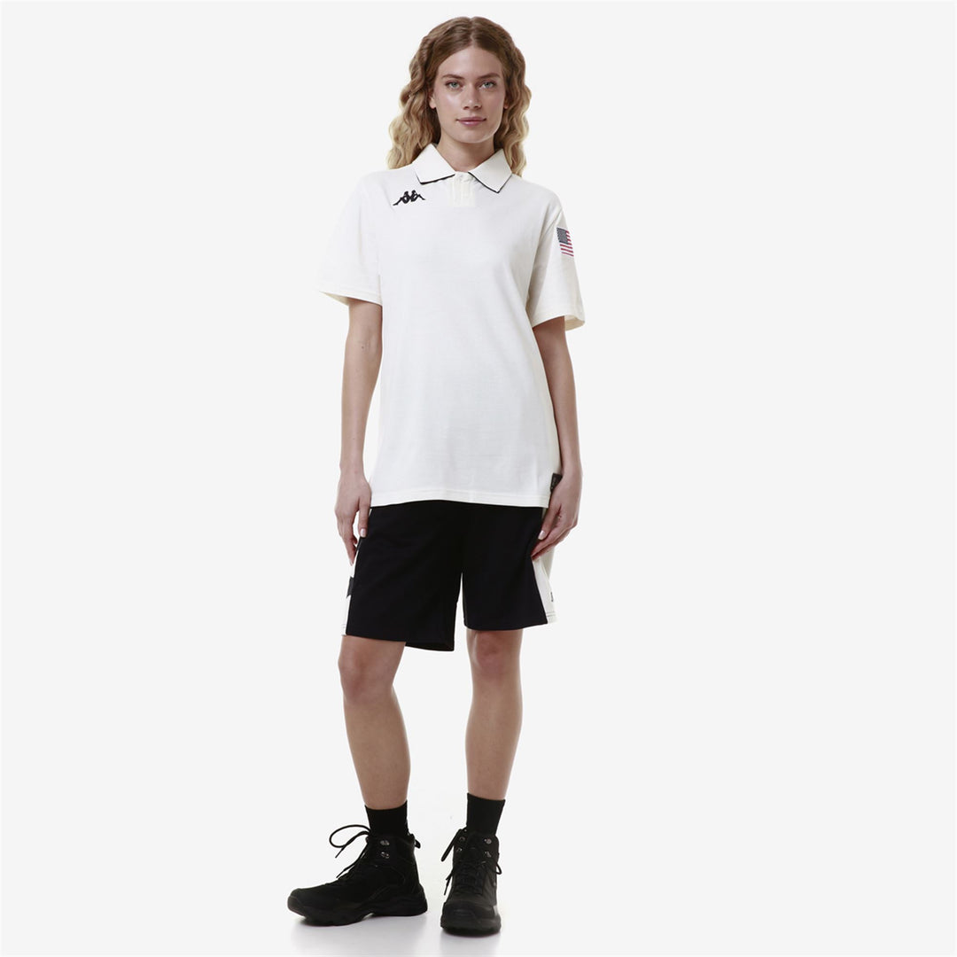 Polo de ski unisexe blanc et bleu foncé coupe ajustée main