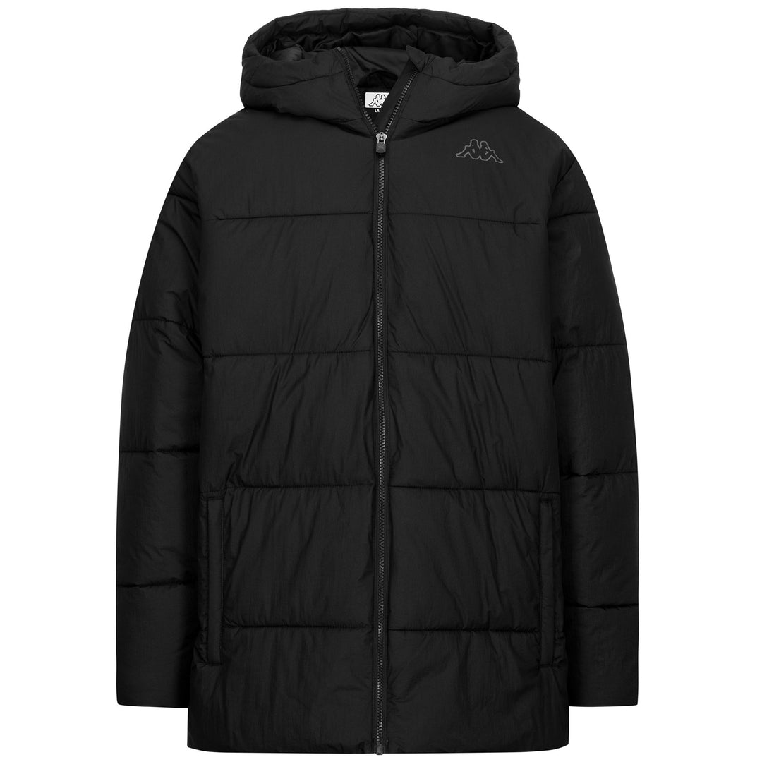Black Men's Padded Nylon Mid Jacket with Hood and Zip 01