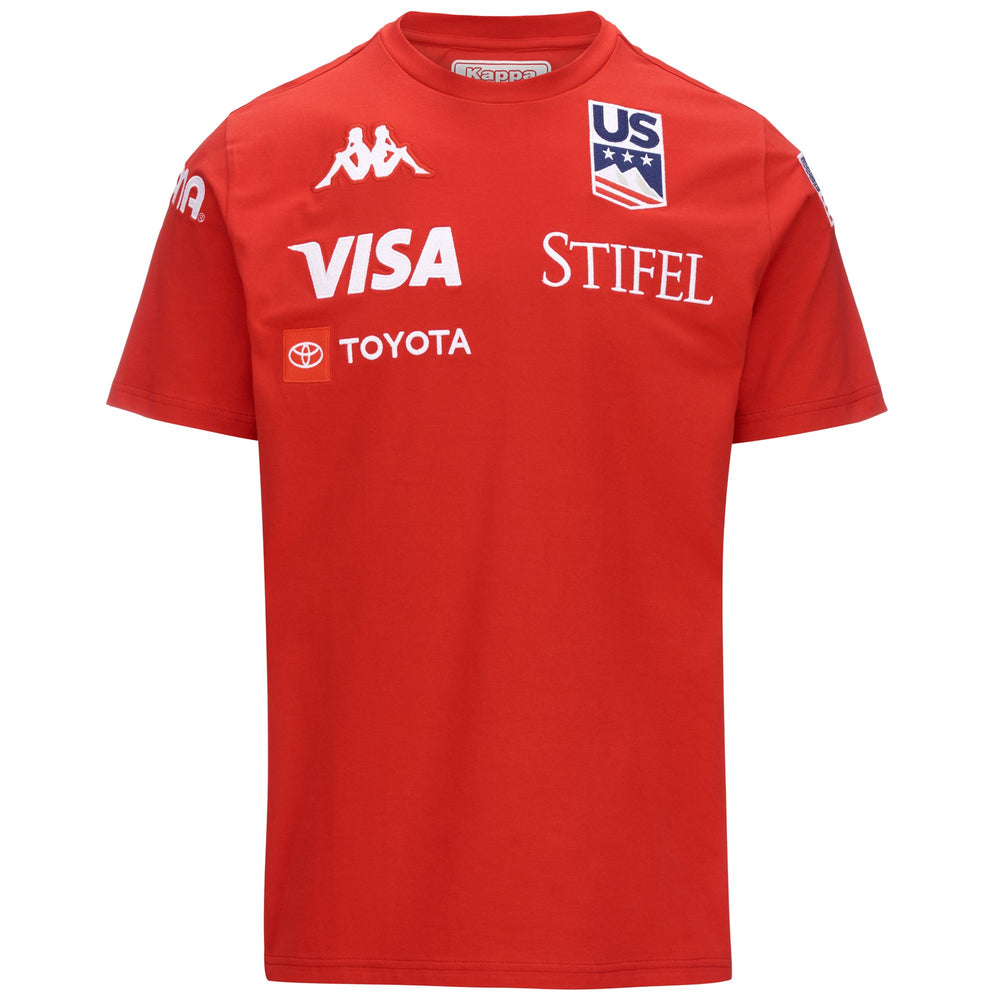 T-shirt de ski rouge pour homme, coupe ajustée, personnalisable avec le nom de votre équipe 02