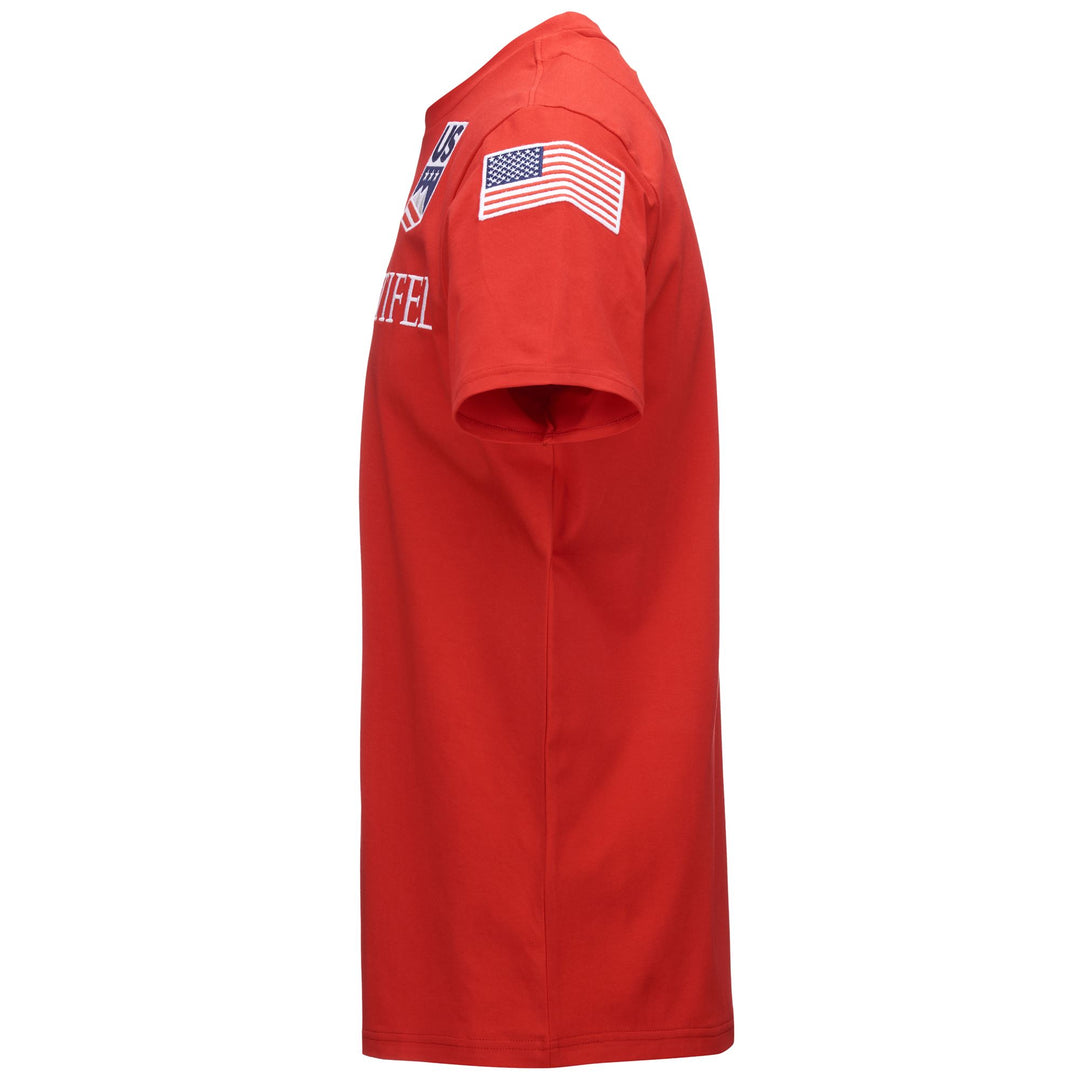 T-shirt de ski rouge pour homme, coupe ajustée, personnalisable avec le nom de votre équipe 01