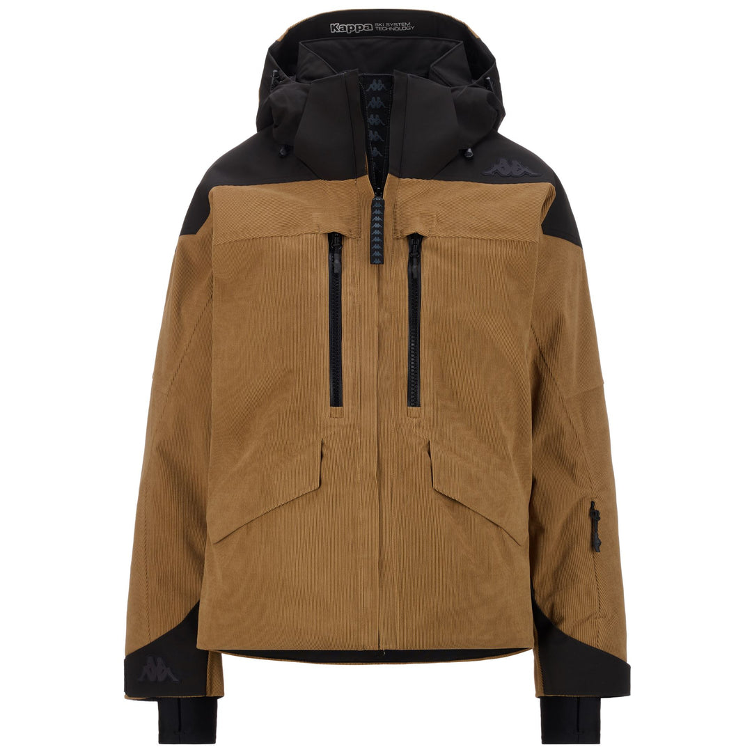 Chaqueta de esquí impermeable para mujer, color marrón y naranja, con acolchado 01