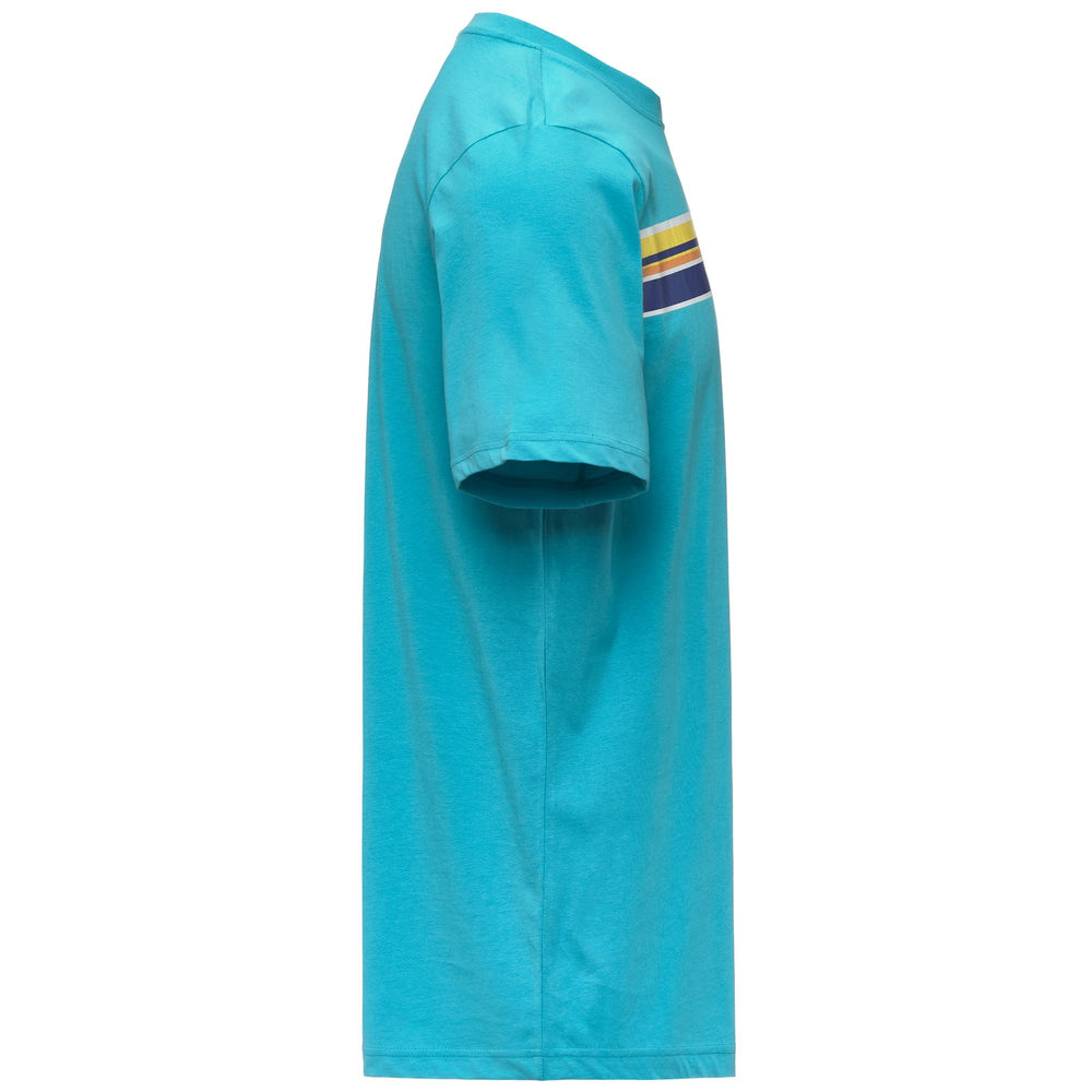 T-shirt da uomo in cotone blu turchese con vestibilità regolare e stampa 02