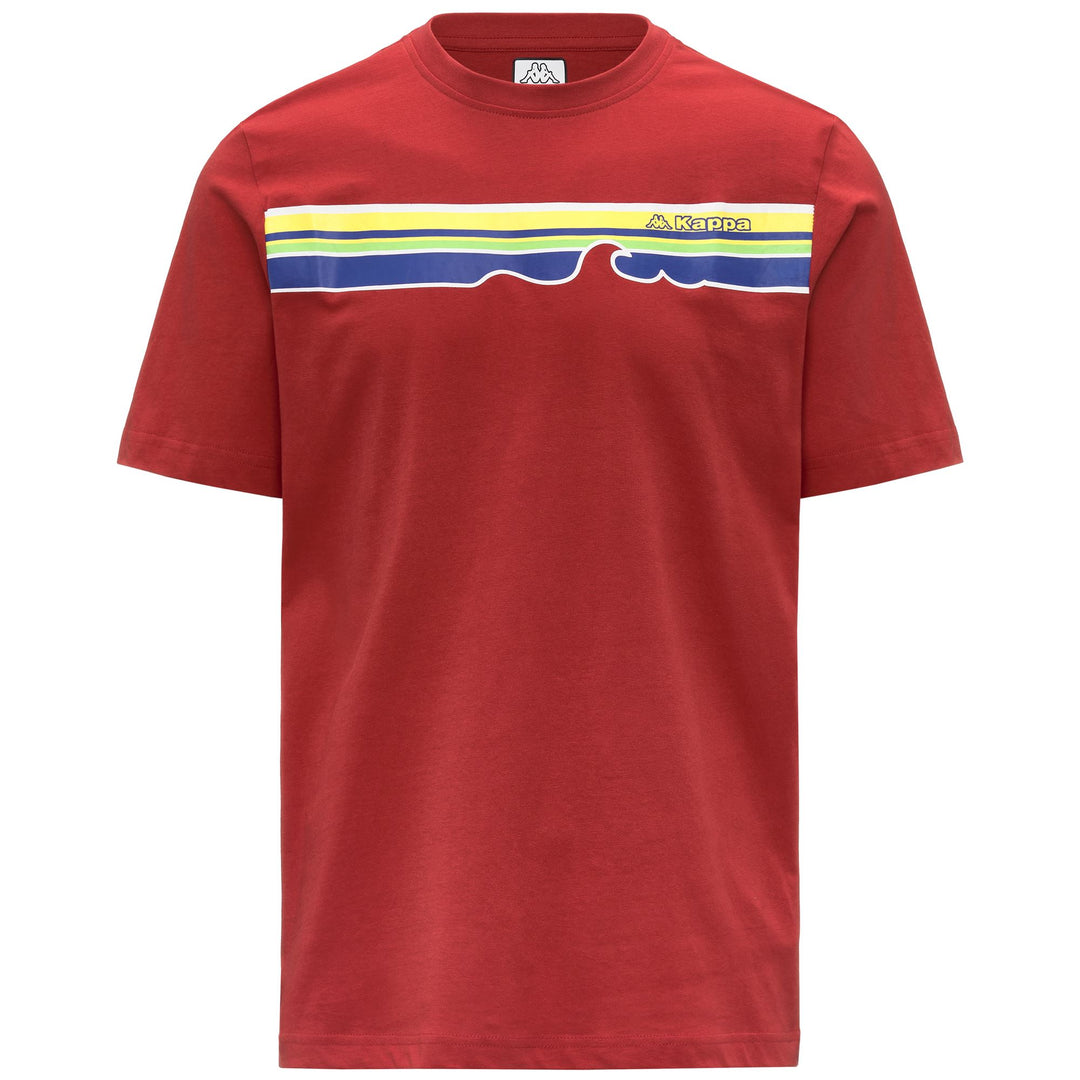 T-shirt rossa da uomo in cotone con vestibilità regolare e stampa multicolore 01