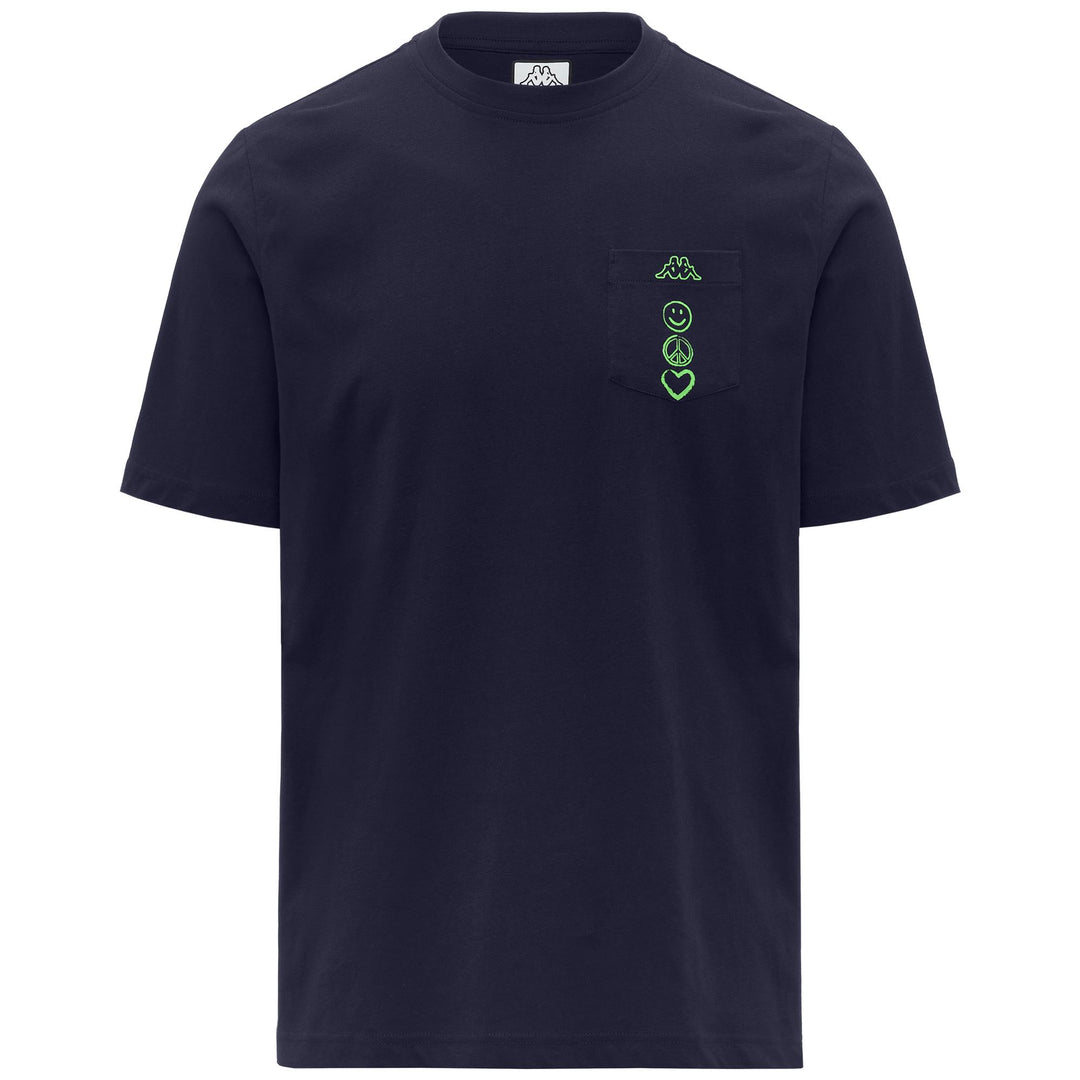 T-shirt da uomo in cotone blu navy con tasca e stampa 01