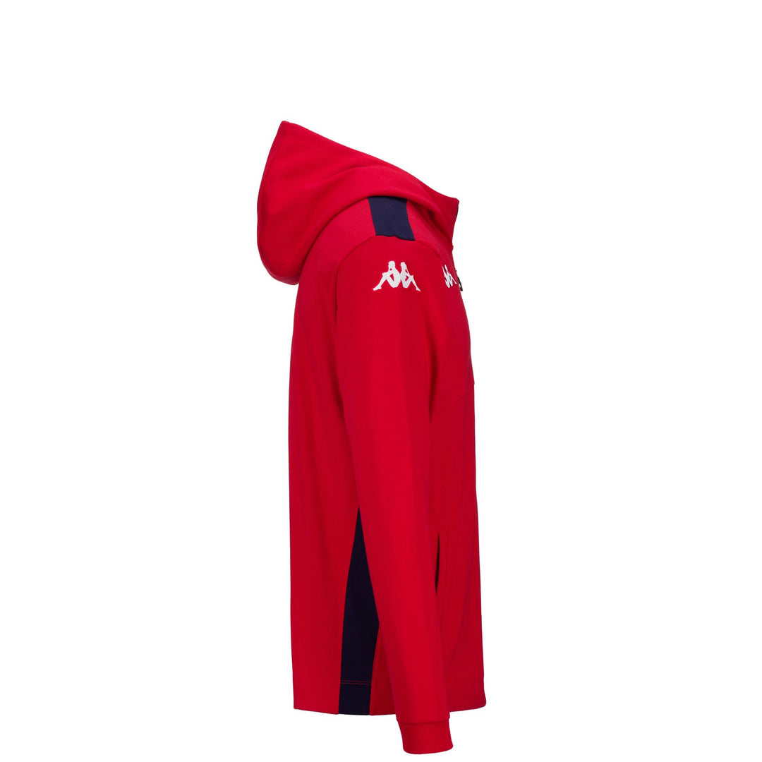 Red men's fleece jacket with hood and team logo main