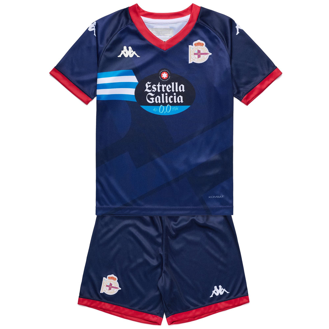 Conjunto deportivo KOMBAT para niño, de pantalón corto y camiseta, en azul marino y rojo. 01