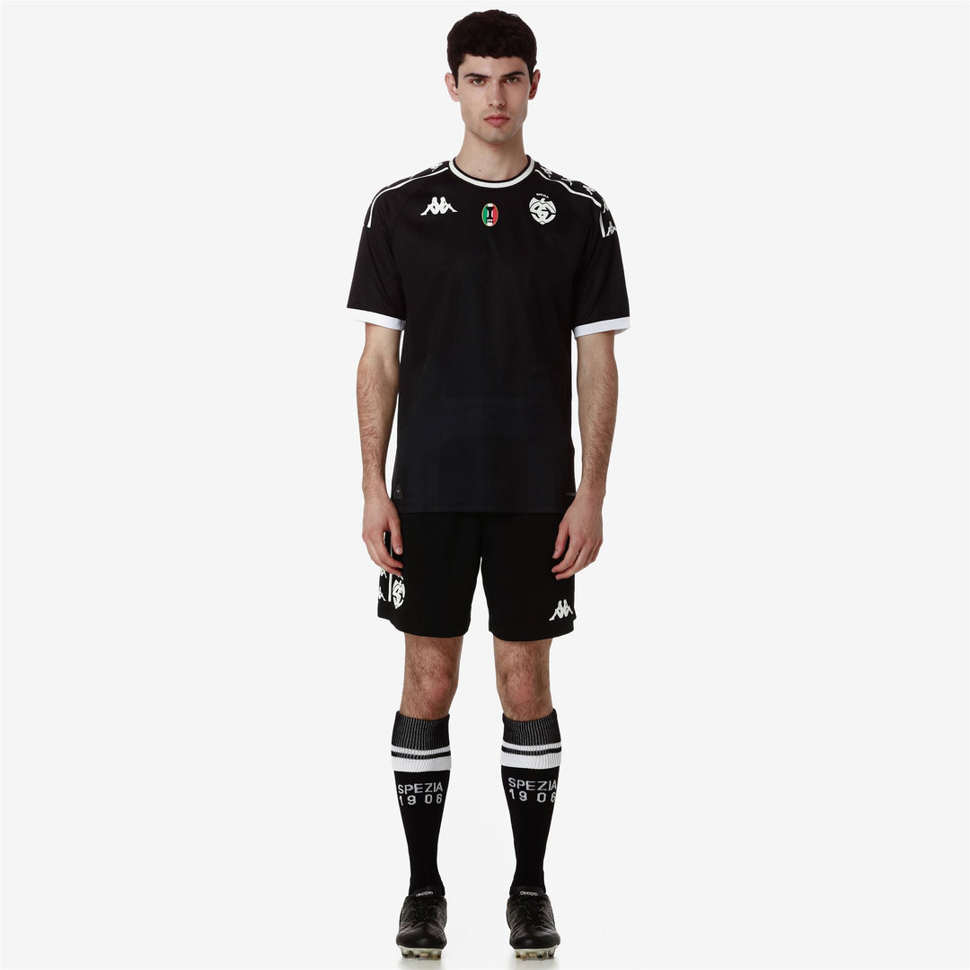 Short de football Spezia Calcio pour homme, noir, en tissu jacquard main