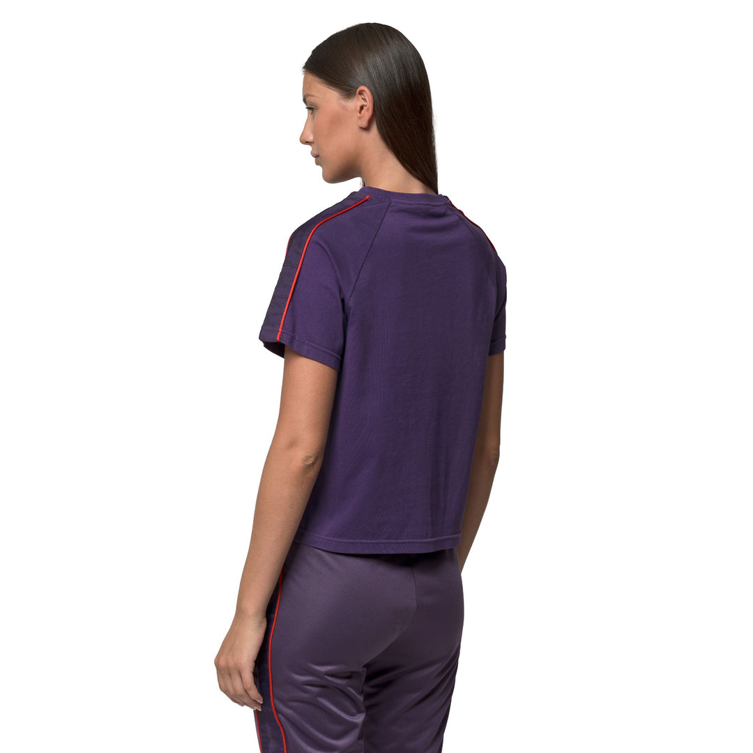 Violet Women's Regular Fit Cotton T-Shirt with Piping main