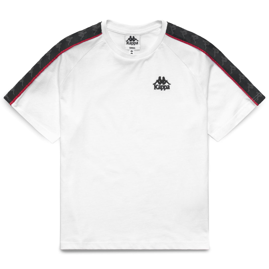 White Women's T-Shirt with Racing Stripes and Embroidered Logo 01