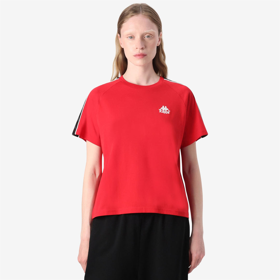 Red Women's T-Shirt with Embroidered Logo and Piping main