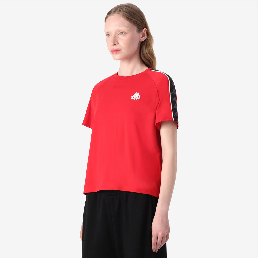 Red Women's T-Shirt with Embroidered Logo and Piping main