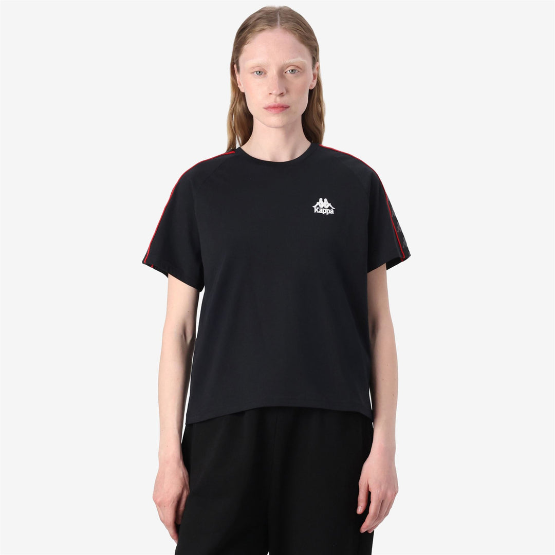 Black red Women's T-Shirt with Logo and Piping main