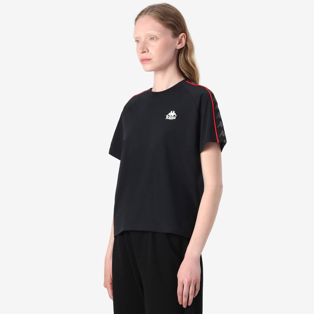 Black red Women's T-Shirt with Logo and Piping main