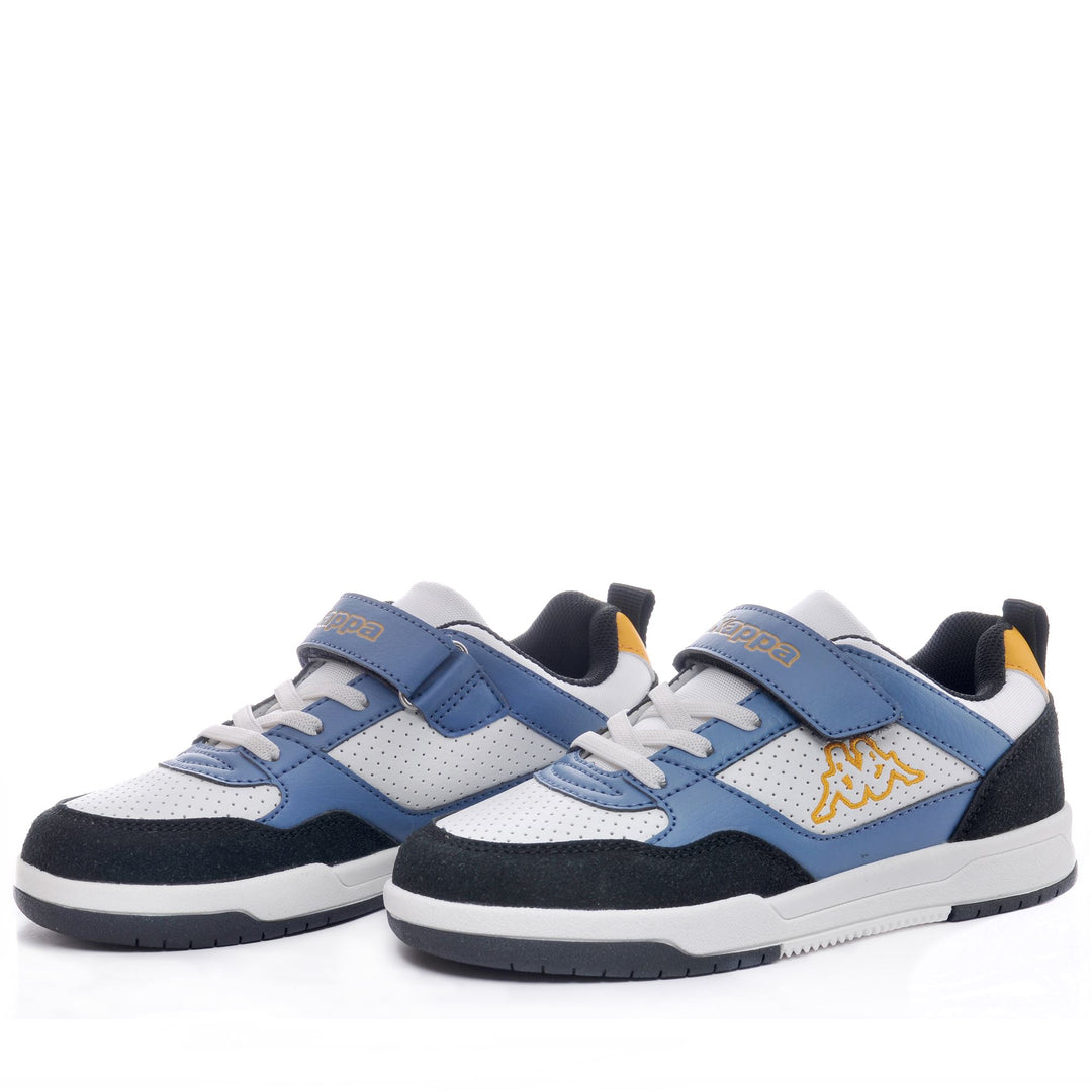 Sneakers basse unisex bianche e blu per bambini 01