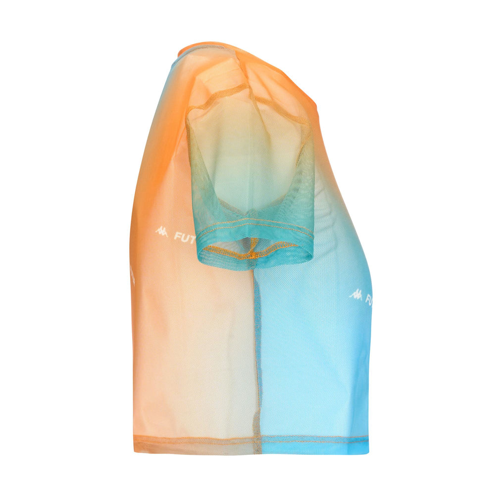 Turquoise orange Women's Sport Street T-Shirt with Sheer Mesh 02