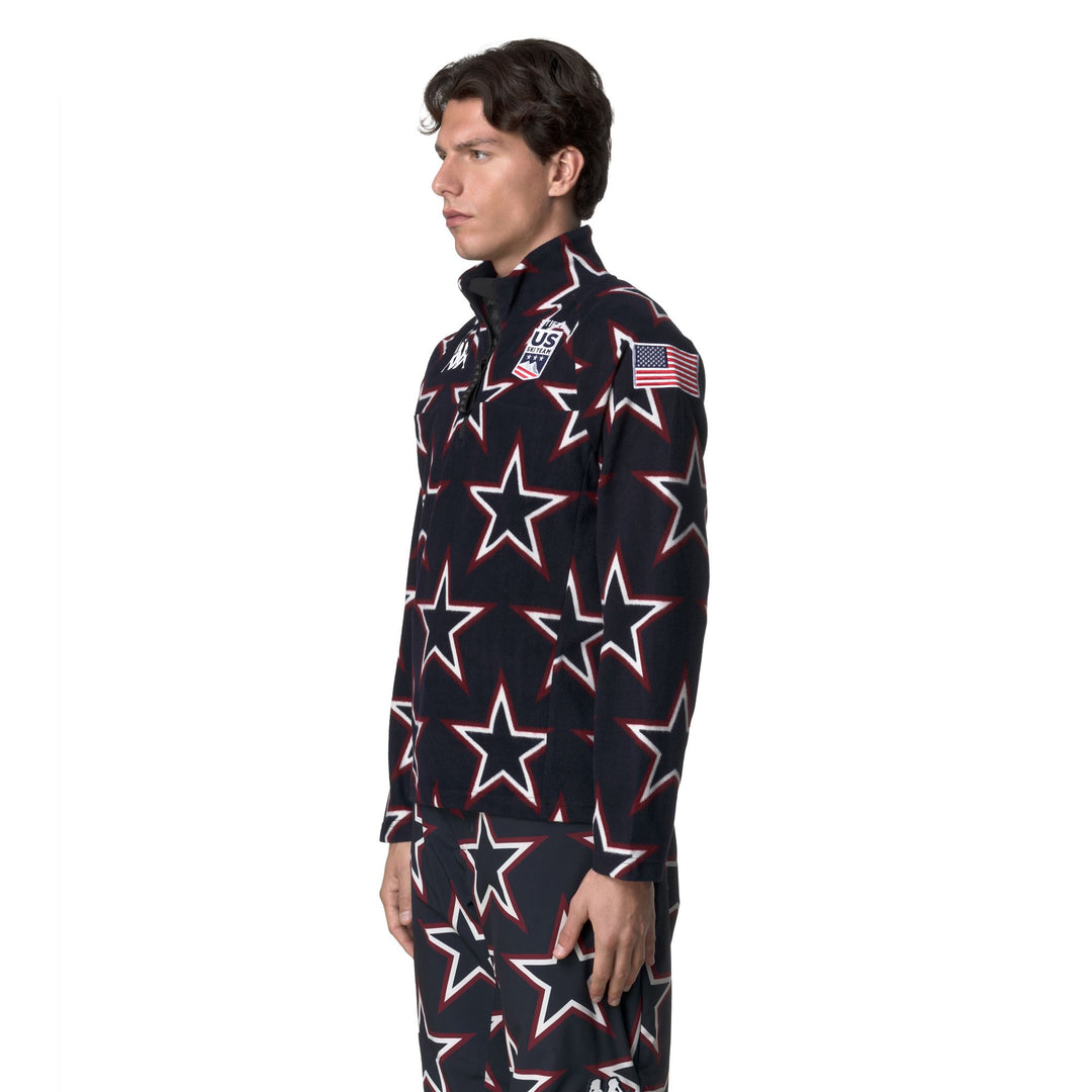 Polaire bleue unisexe coupe ajustée pour le ski avec demi-zip main