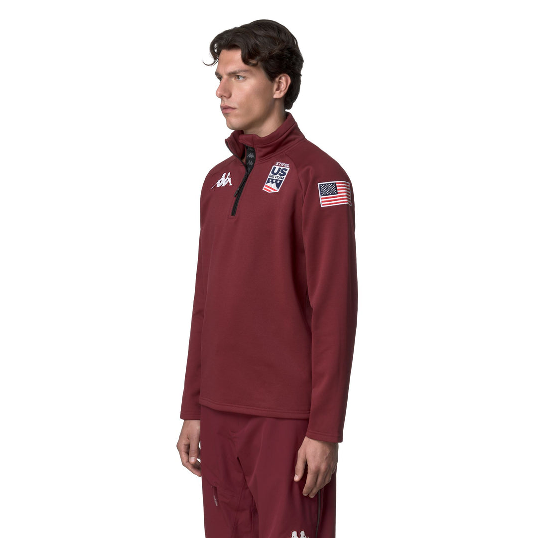 Gilet polaire de ski unisexe rouge, coupe ajustée, avec demi-zip main