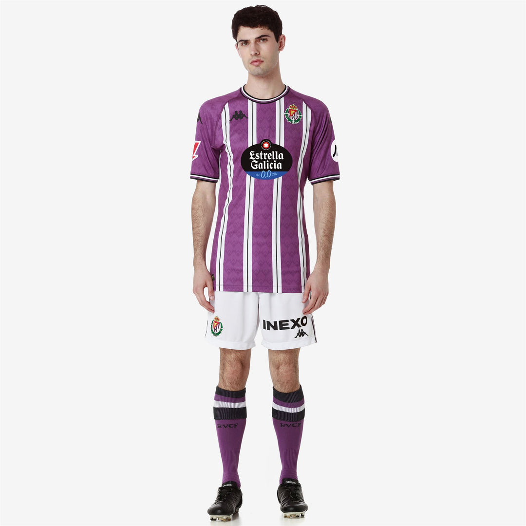 Pantaloncini da calcio Real Valladolid da uomo bianchi in tessuto jacquard main
