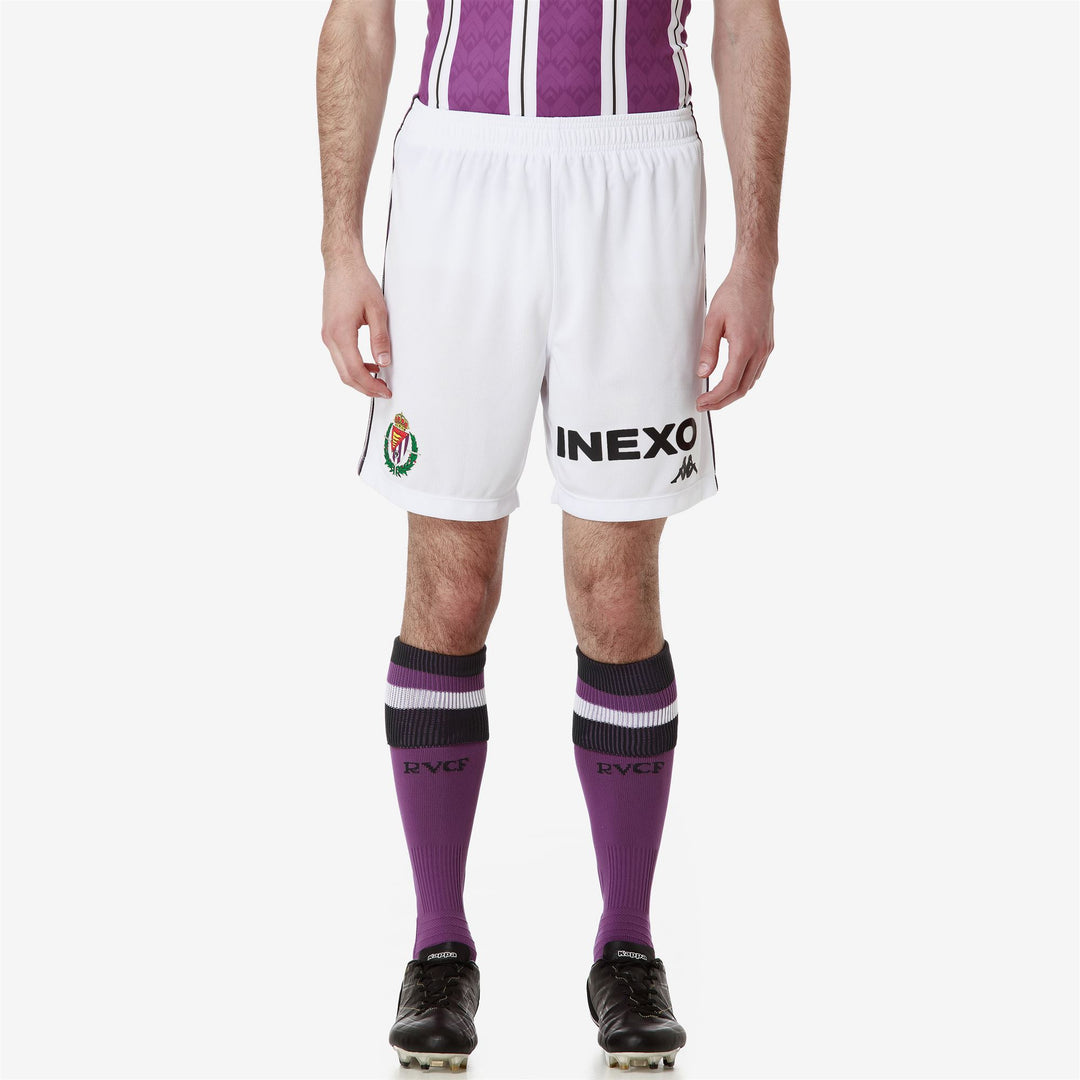 Pantaloncini da calcio Real Valladolid da uomo bianchi in tessuto jacquard main