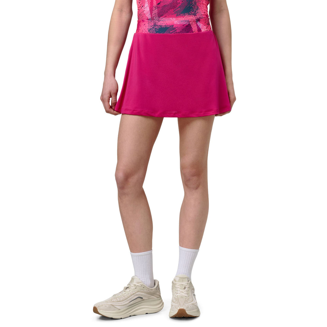 Jupe de padel violette pour femme, coupe ajustée, avec short intégré extensible 01