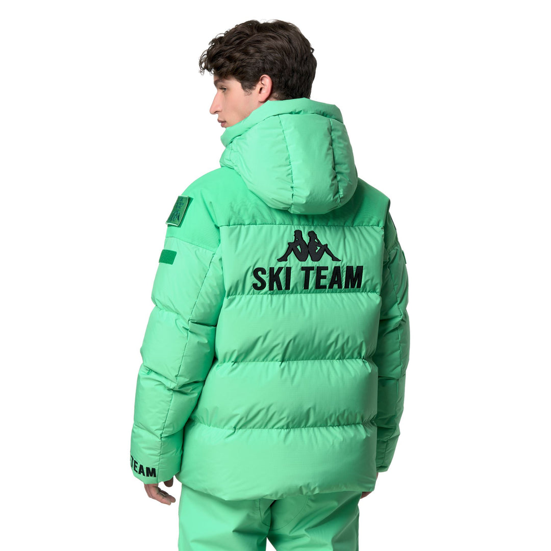 Veste de ski unisexe verte rembourrée avec protection imperméable main