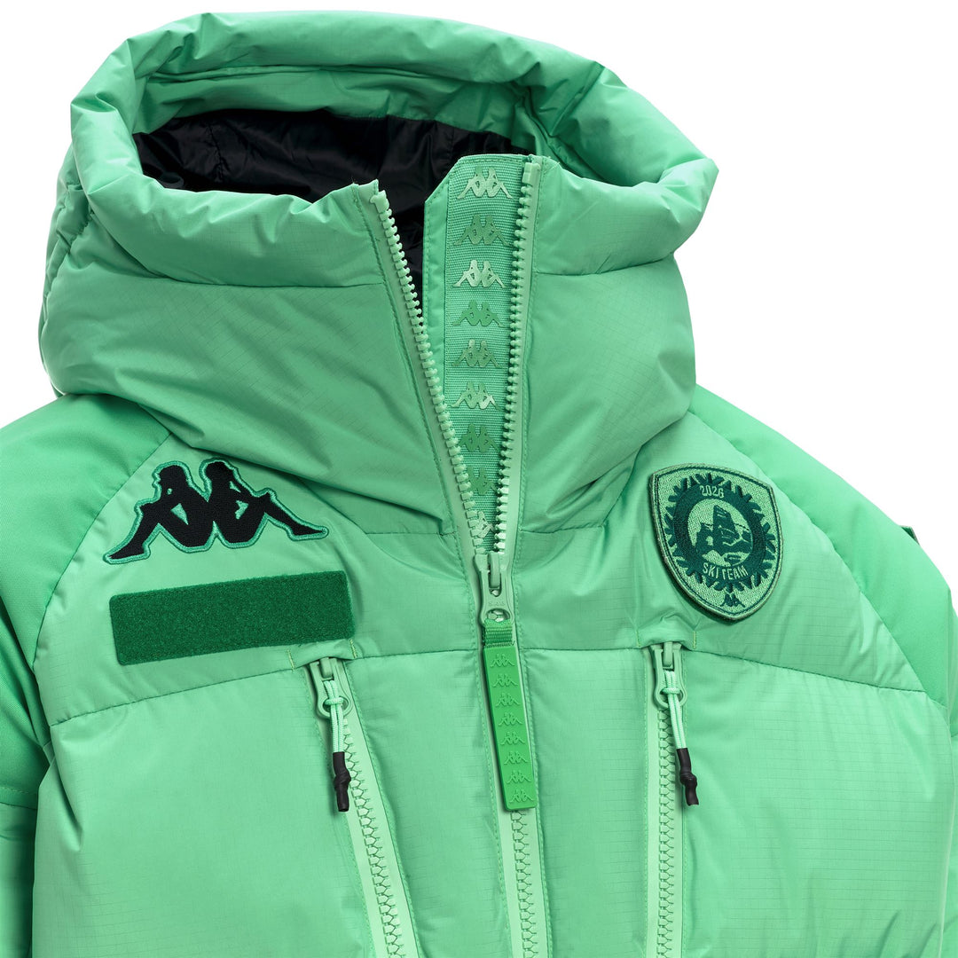 Veste de ski unisexe verte rembourrée avec protection imperméable main