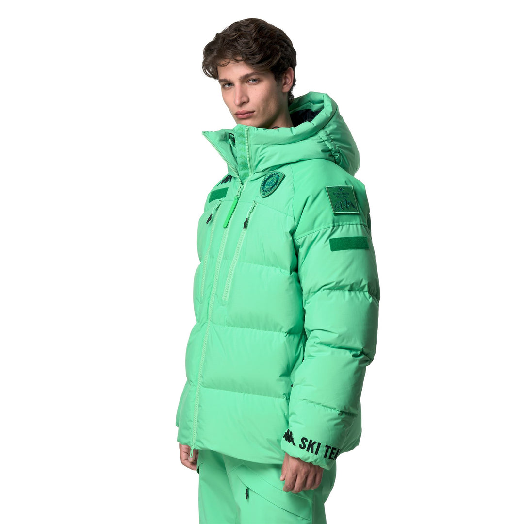 Veste de ski unisexe verte rembourrée avec protection imperméable main