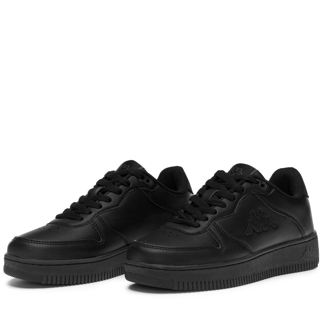 Zapatillas deportivas negras unisex de corte bajo para caminar con parte superior sintética. 01
